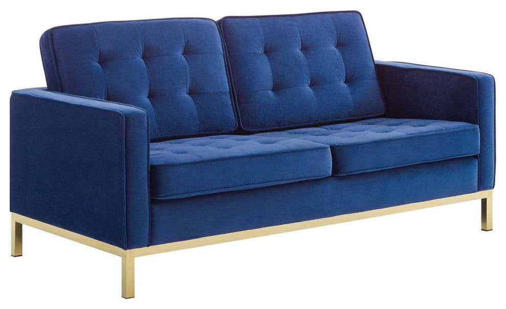 Loft Gold Stainless Steel Leg Performance Velvet Loveseat Gold Navy