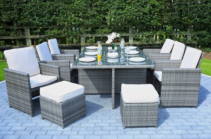 HomeRoots 129" X 76" X 46" Gray 11Piece Outdoor Dining Set With Cushions