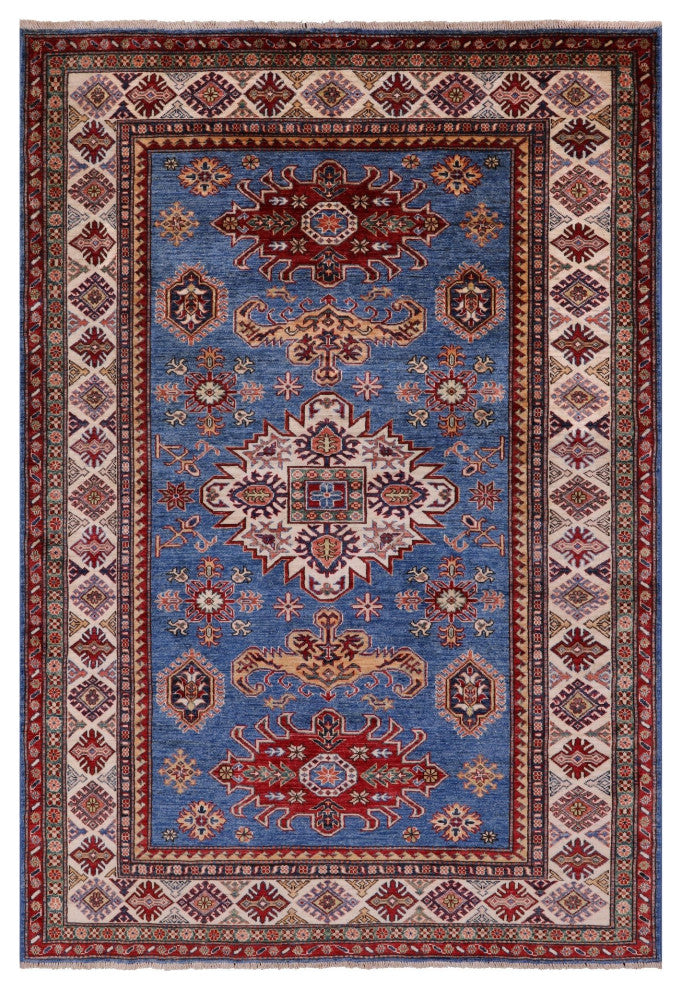 5' 6" X 8' 1" Handmade Super Kazak Geometric Rug Q10918