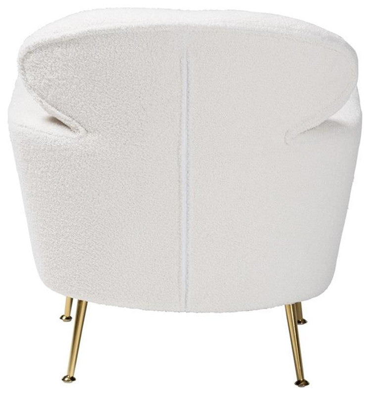 Fantasia and Contemporary Ivory Boucle Upholstered and Gold Metal Armchair