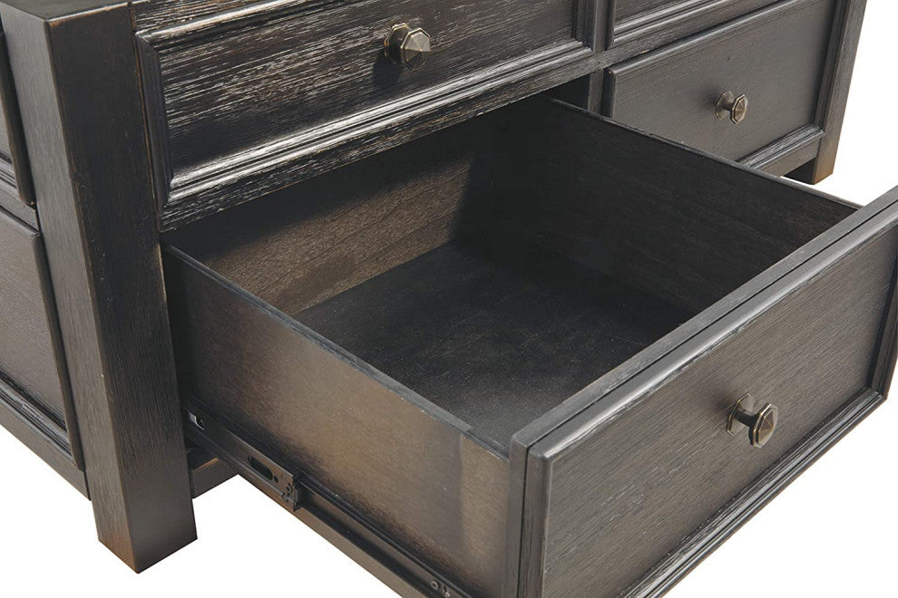 Farmhouse Coffee Table, Drawers With Raised Edges and Lift Up Top, Brown/Black