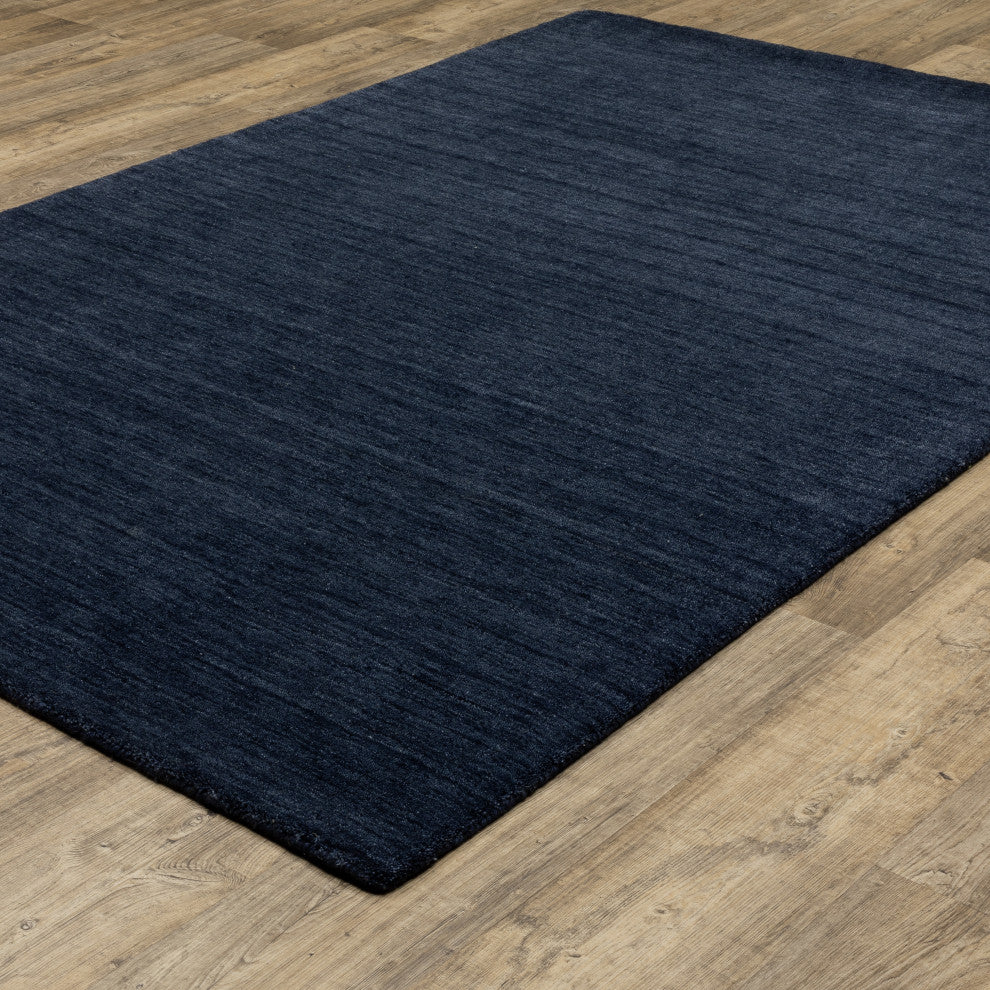 Apollo Heathered Solid Navy Blue Hand-Made Wool Area Rug 5' x 8'
