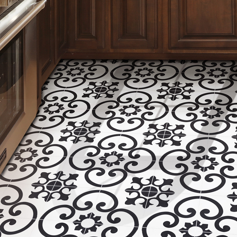 8"x8" Orika Handmade Cement Tile, White/Black, Set of 12
