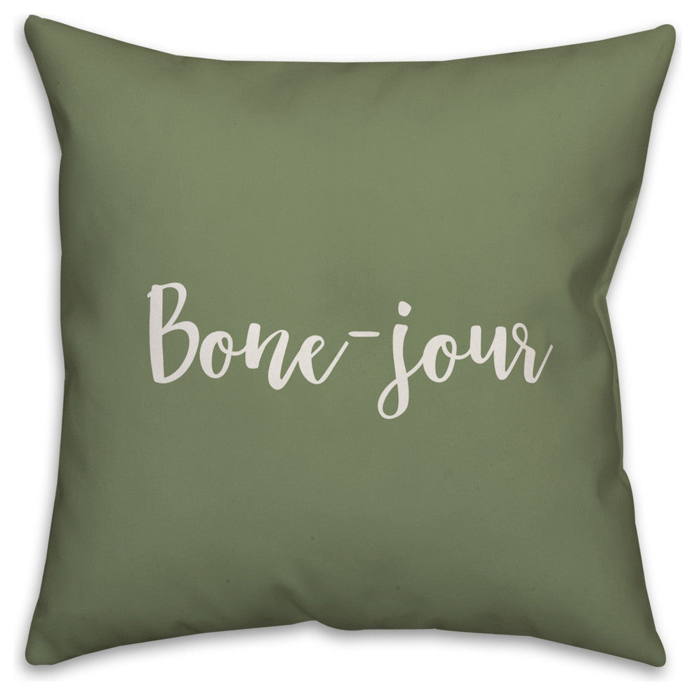 Bone-jour in Green 18x18 Throw Pillow Cover