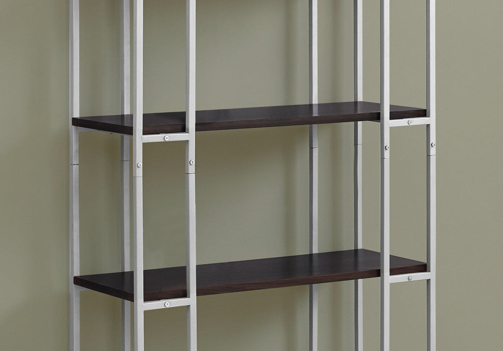 HomeRoots 12.5" x 32" x 62" Cappuccino Silver Mdf Metal Bookcase