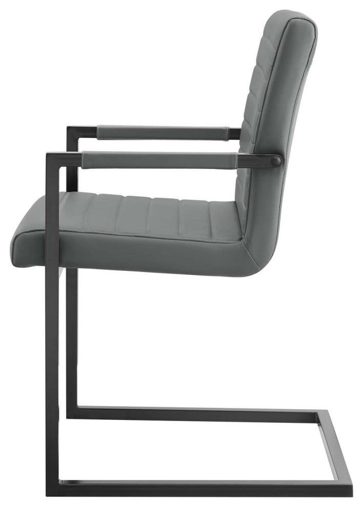 Side Dining Chair, Set of 2, Faux Vegan Leather, Gray, Modern, Cafe Bistro