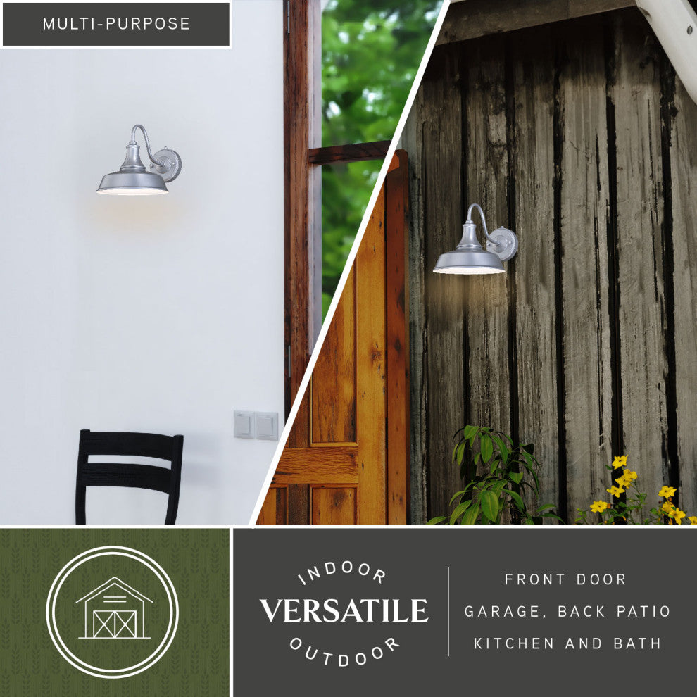 Dorado 1 Light Barn Outdoor Wall Lantern, Satin Silver/White, 9"x9"x13"