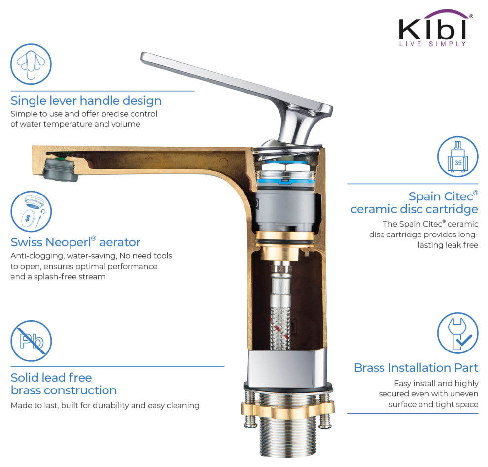 Infinity Single Handle Bathroom Faucet KBF1006, Chrome, W/ Drain