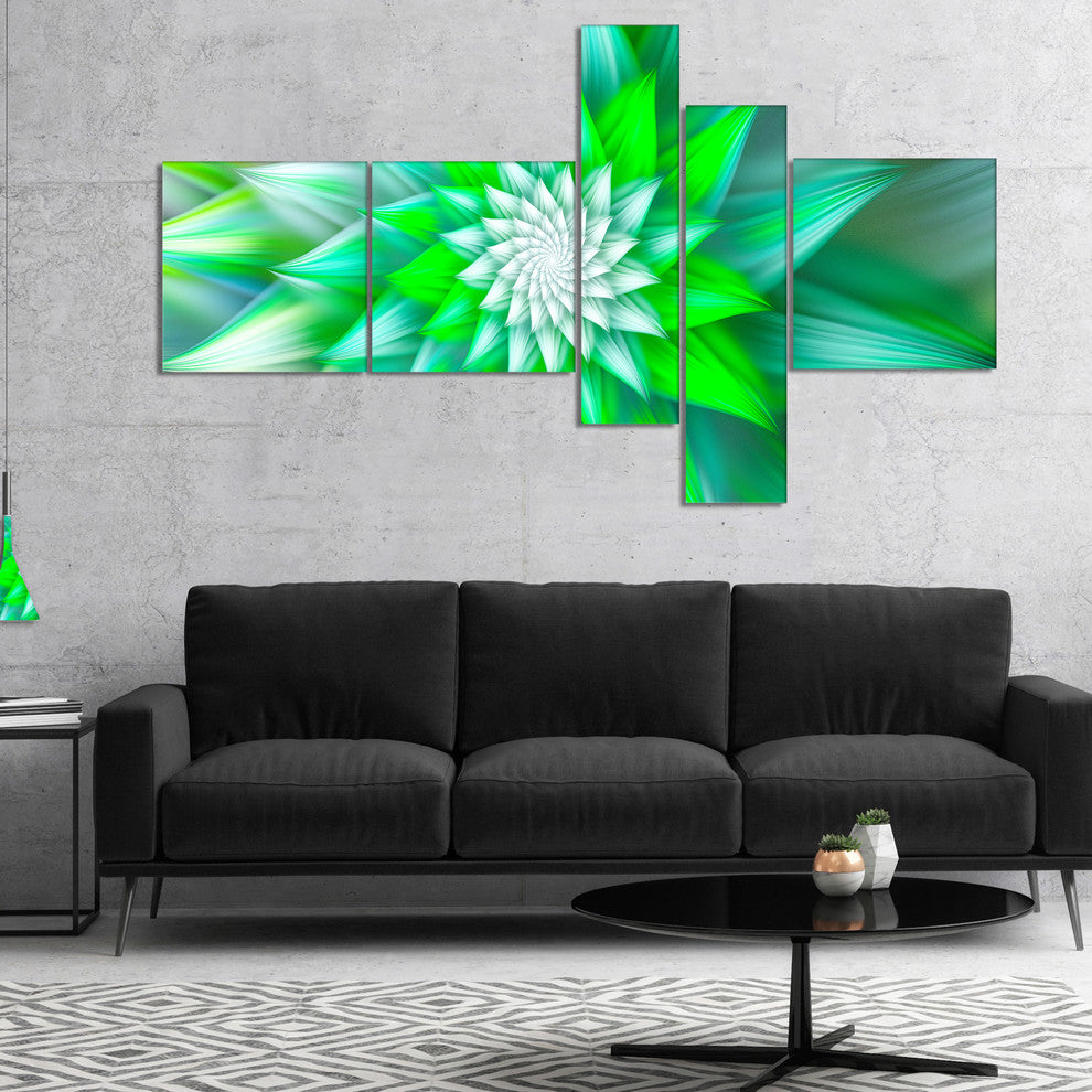 Large Green Alien Fractal Flower, Floral Canvas Art Print, 60"x32", 5 panels