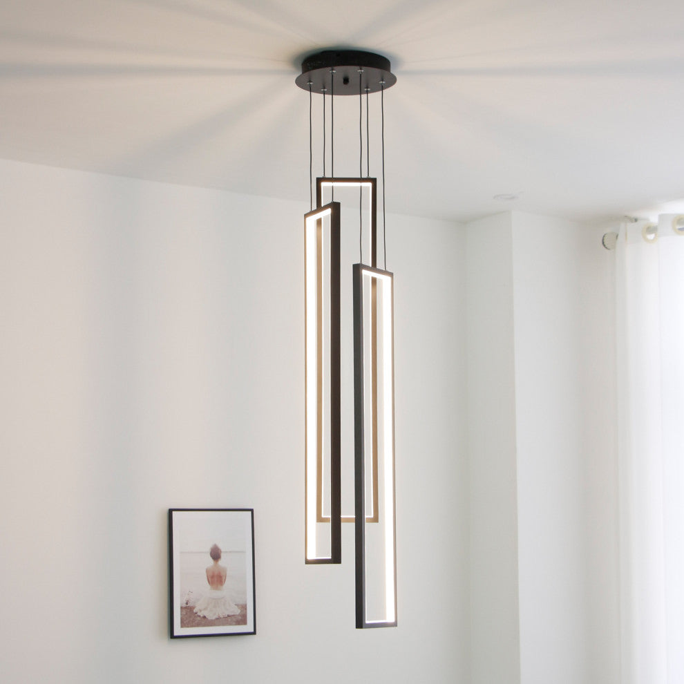 Modern Rectangle LED Chandelier for Stairs, Living Room, Hall, 9.8"x9.8"x80.7"
