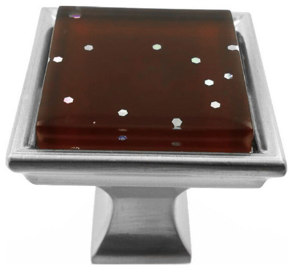 Brown Iridescent Dots Crystal Glass Brushed Nickel Madison Classic Knob