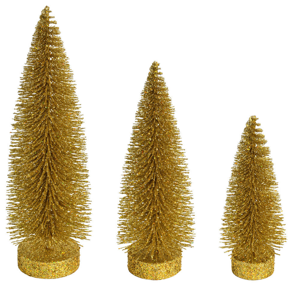 Vickerman Ls190708 7"-9"-11" Gold Glitter Oval Pine Artificial Christmas Tree