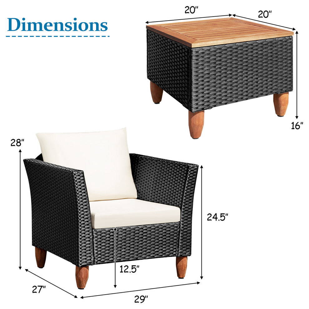 Costway 3PCS Outdoor Patio Rattan Furniture Set Cushioned Sofa Black