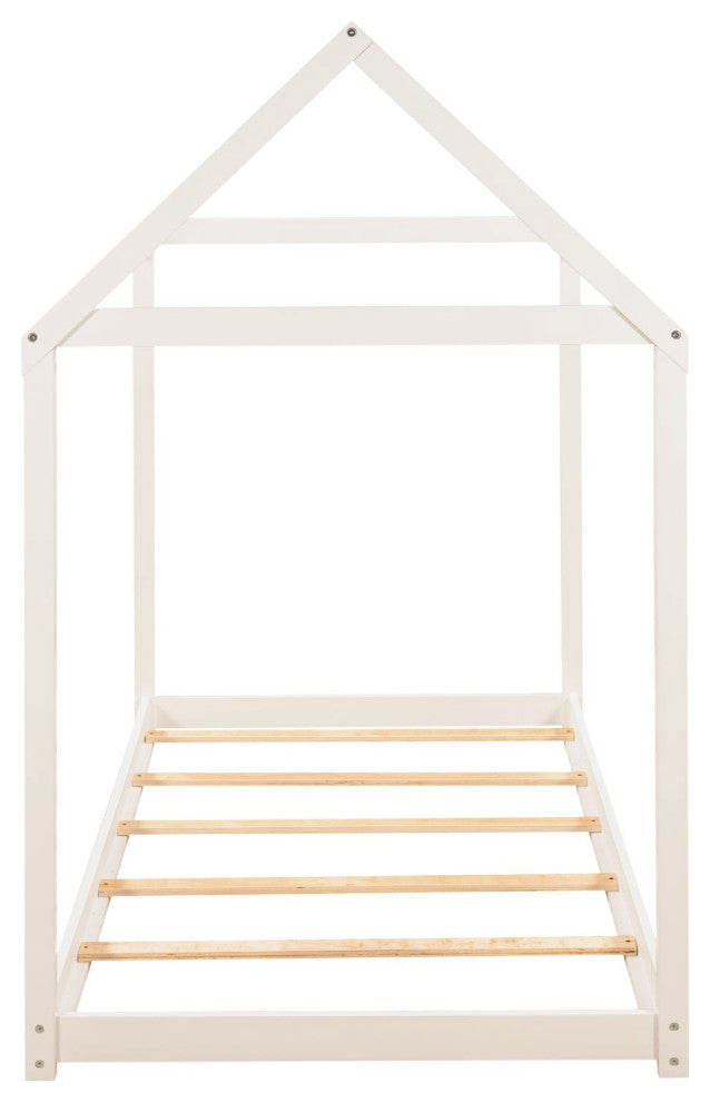 Gewnee Twin Size Wooden House Bed in White