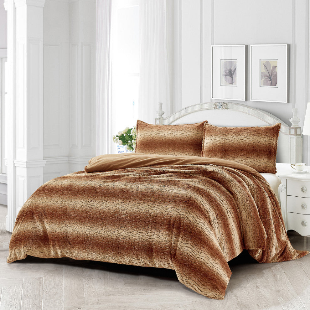 3 Piece Faux Fur Set Duvet, Leilani, 92" X 90