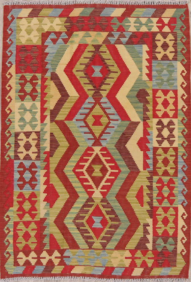 Kilim Turkish Flat-Woven Oriental Pure Wool Traditional Area Rug, 5'1"X3'7"