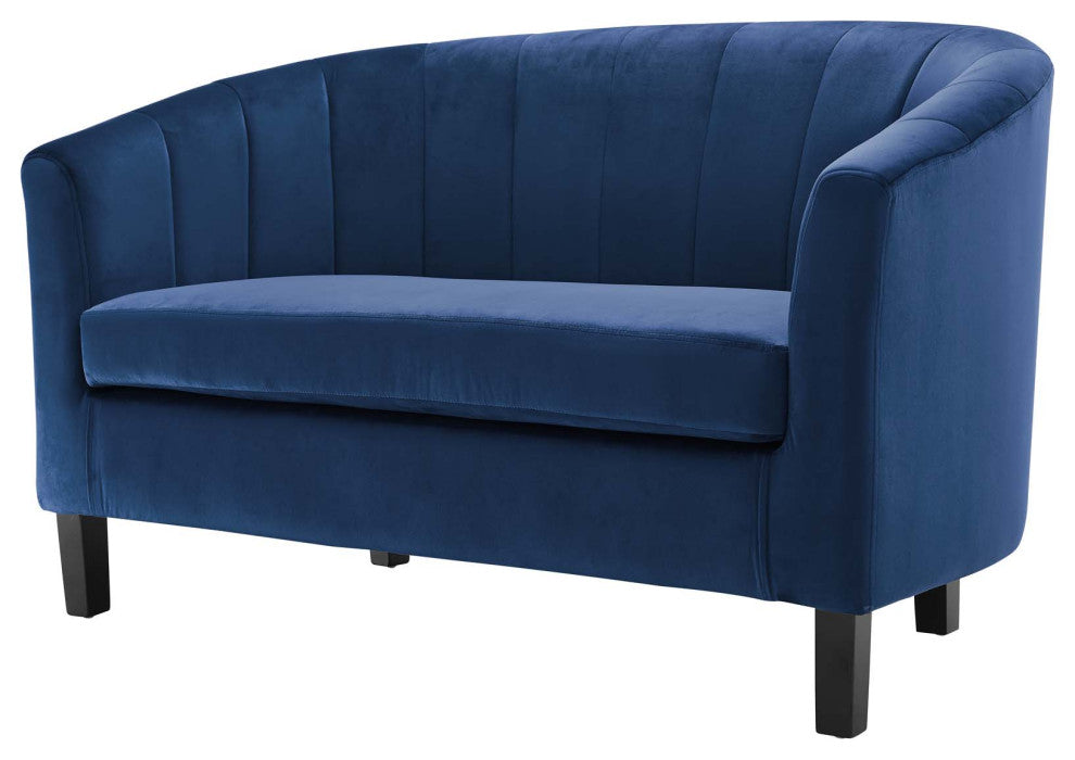 Tufted Armchair and Loveseat Sofa Set, Velvet, Blue Navy, Modern, Lounge