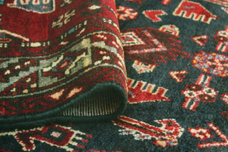 Fine Vintage Distressed Jeanie Charcoal/Red Runner, 3'8 x 8'7