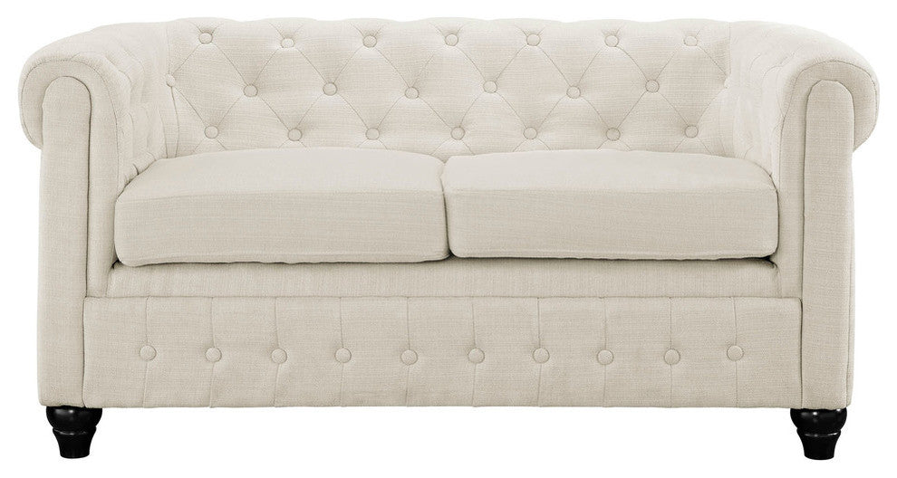 Modern Urban Contemporary Fabric Loveseat, Beige Fabric