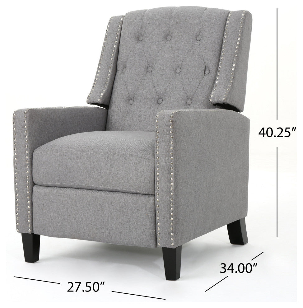 GDF Studio Izaak Tufted Back Fabric Recliner Chair, Light Gray
