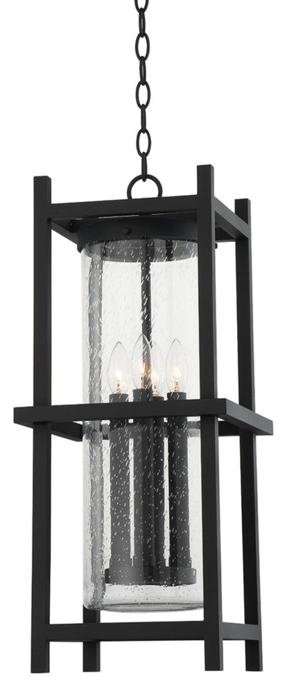 Carlo 4 Light Exterior Lantern Textured Black Frame Clear Seeded Glass