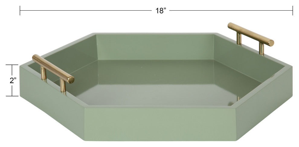 Lipton Hexagon Decorative Tray With Metal Handles, Green, 18"x18"