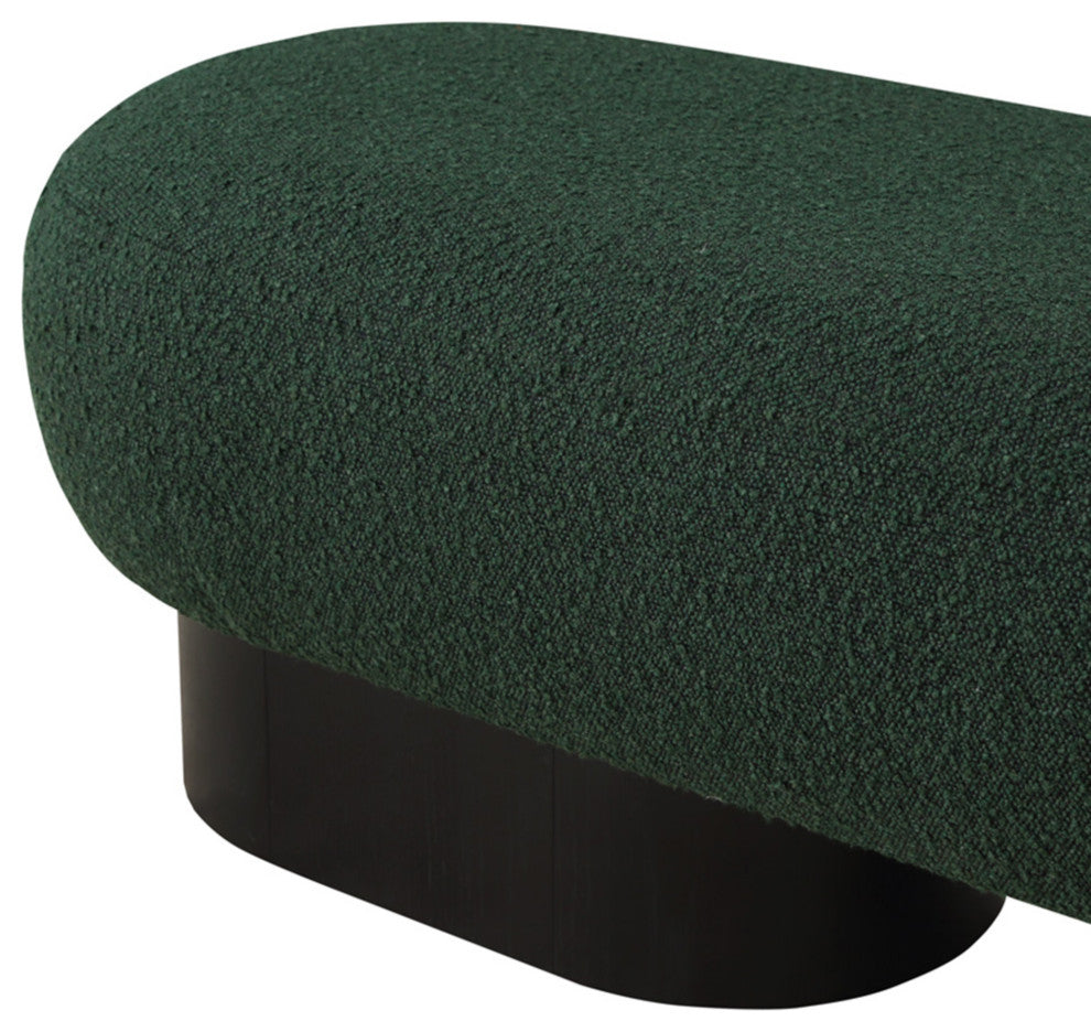 Robertson Boucle Fabric Upholstered Bench, Green, Black Finish