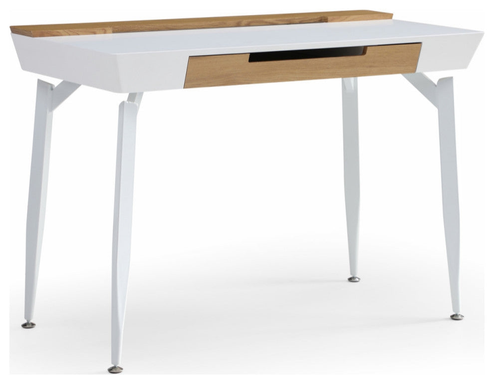 Loft Lyfe Arwen Desk, 3 Storage Drawers, Extra Storage on Top, White/Natural