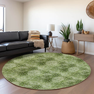 Premium Machine Washable Mayfield AMF557 Olive 8' x 8' Round Rug