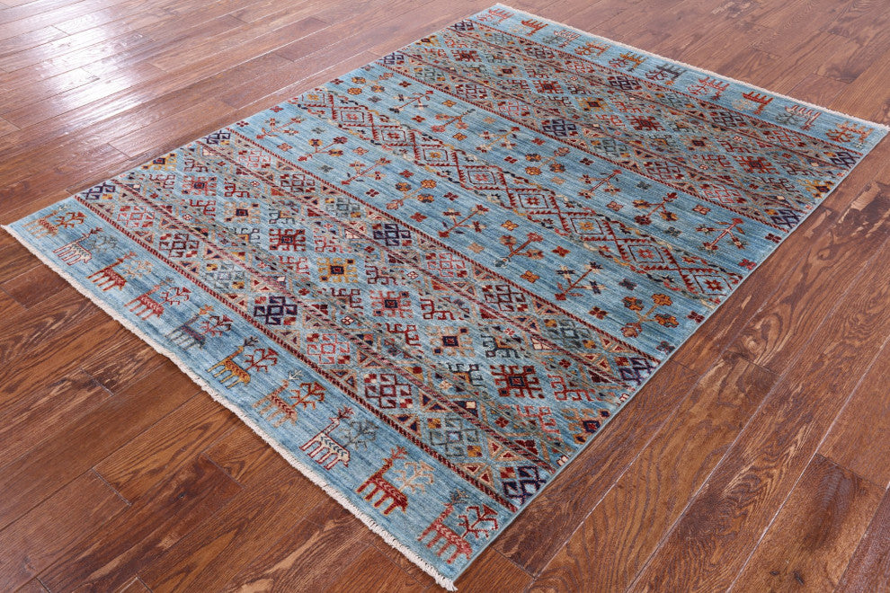 Persian Gabbeh Tribal Handmade Wool Rug 4' 11" X 6' 6" Q8031