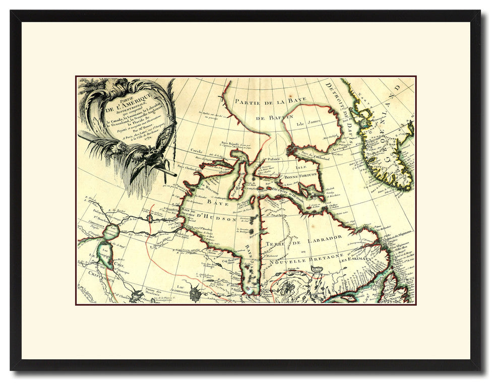 North East Canada & Greenland Vintage Antique Map Wall Art, 16"x21"