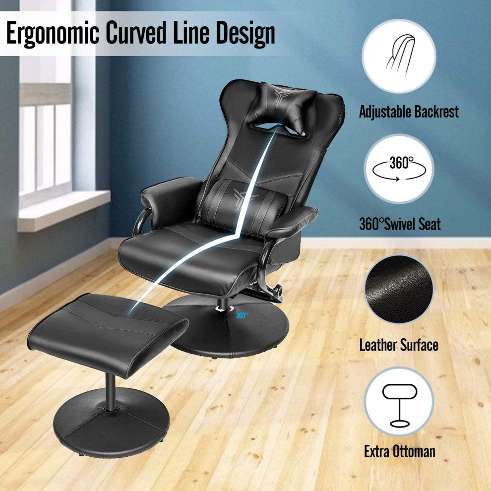 Elecwish Swivel Gaming Recliner Chair - Reclining PU Leather Lounge Armchair, Bl