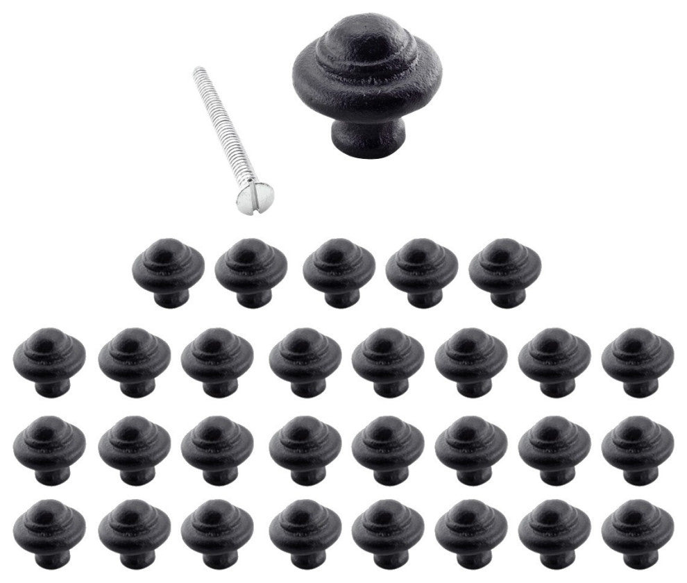 30 Cast Iron Cabinet Knobs Black Round 1-1/8" Dia. |