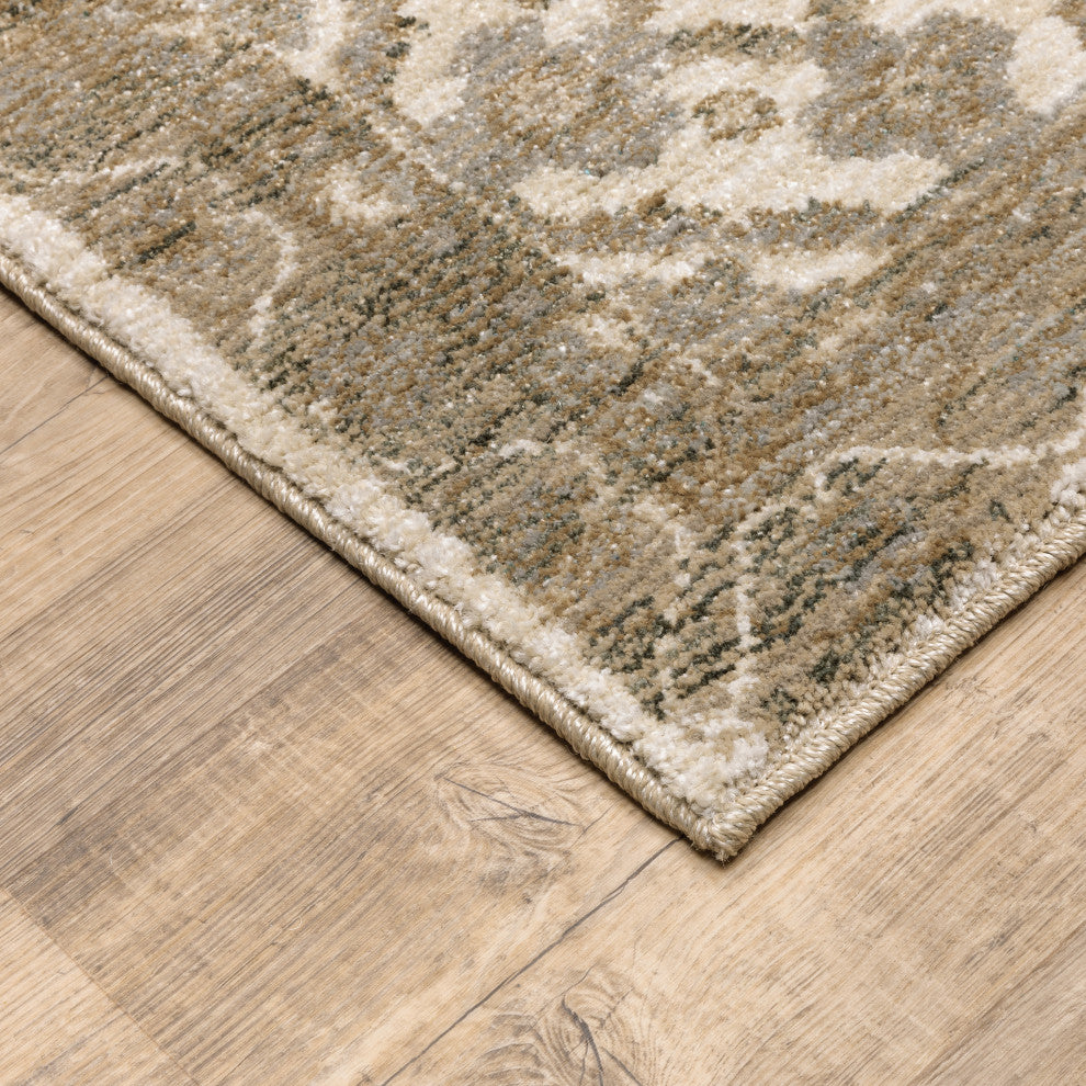Adeline Muted Medallion Beige and Ivory Area Rug, 6'7"x9'6"