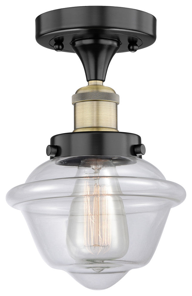 Oxford-1 Light 7" Semi-Flush Mount-Black Antique Brass, Clear Glass Shade