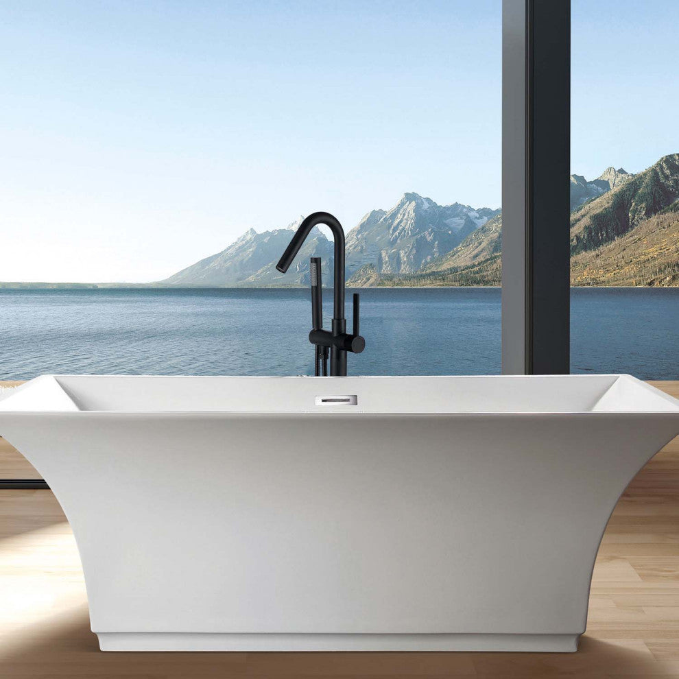 Givingtree Single Handle Floor Mounted Contemporary Tub Faucet,Matte Black