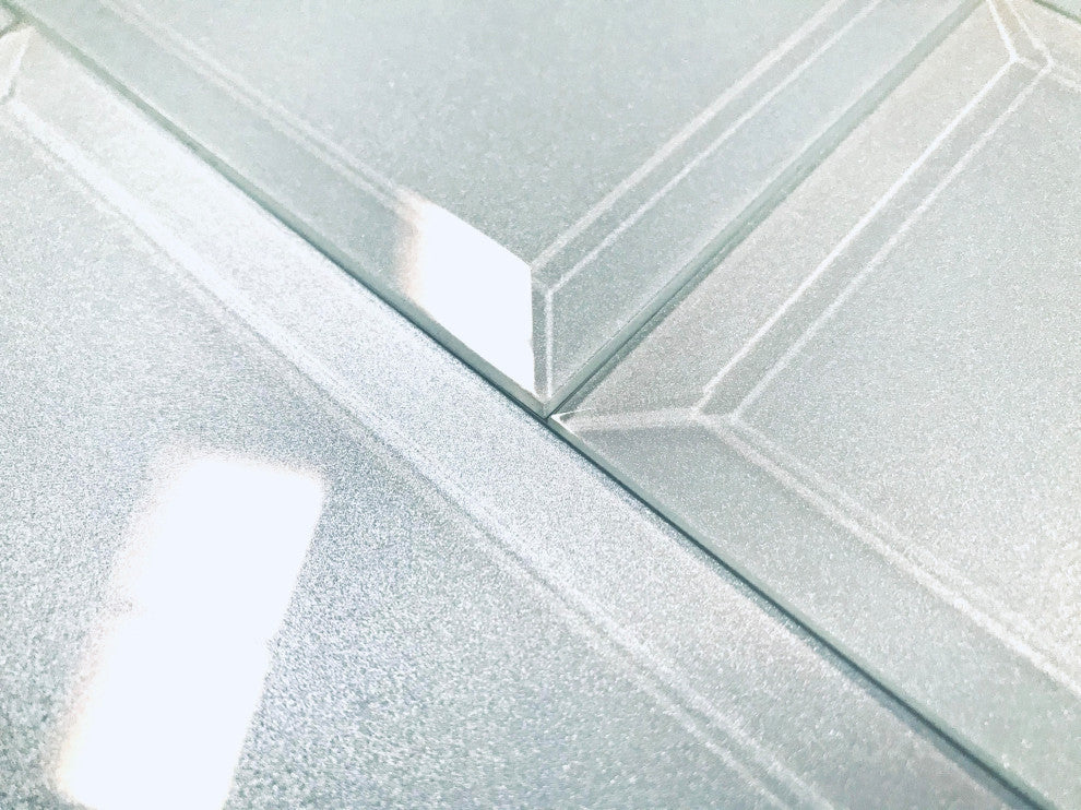 Frosted Elegance 3x6 Beveled Glossy Glass Subway Tile ,Light Blue,Peel & Stick , Piece