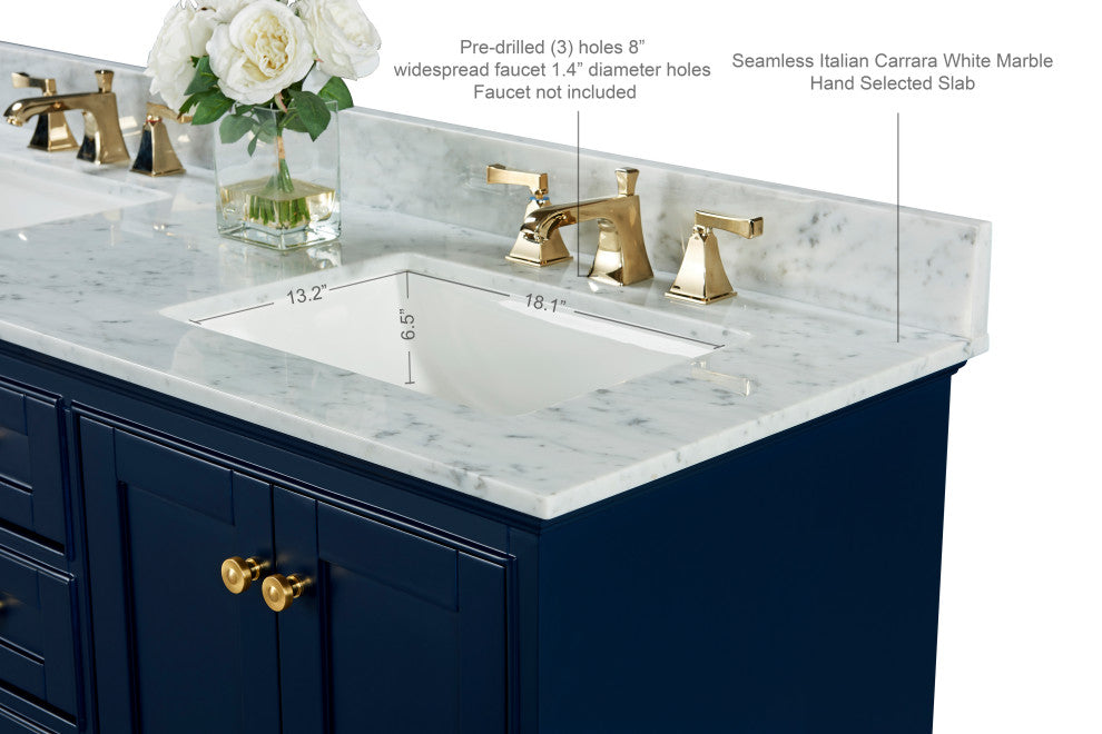 Audrey Vanity Set, Heritage Blue, 60", Gold Hardware, No Mirror