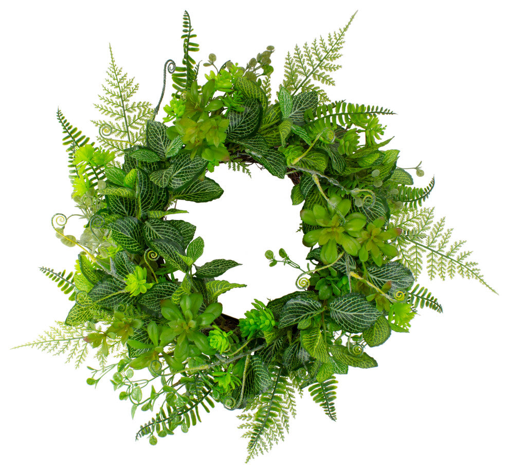 Maidenhair Fern and Assorted Foliage Spring Wreath Green 23"