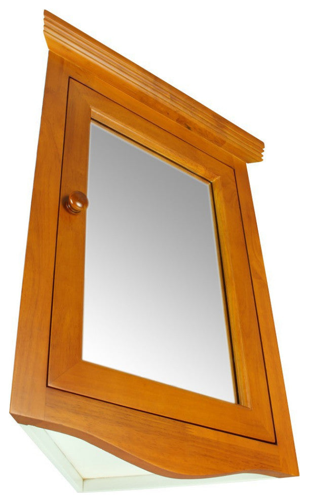 Bathroom Medicine Cabinet with Mirror Golden Oak Hardwood Corner Wall Mount