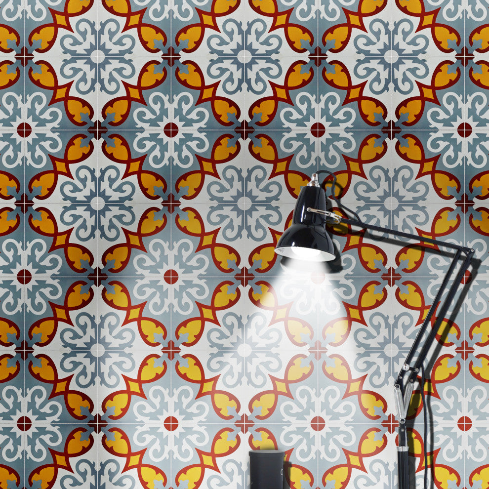Agadir Handmade Cement Tile, Red/Yellow/Gray, Sample