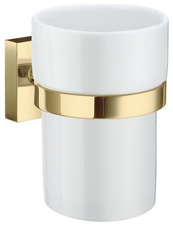 House - Holder With Porcelain Tumbler, Polished Brass Laqured