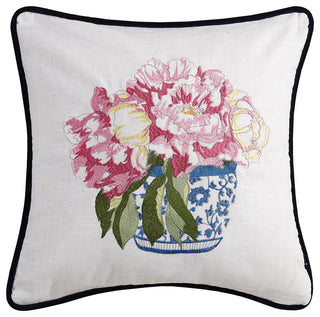 Pretty In Pink Flower I Embroidered Pillow