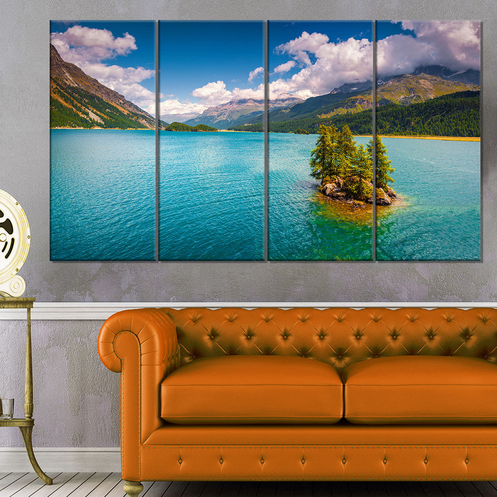 Silsersee Lake in the Swiss Alps, Landscape Canvas Print, 48"x28", 4 Panels