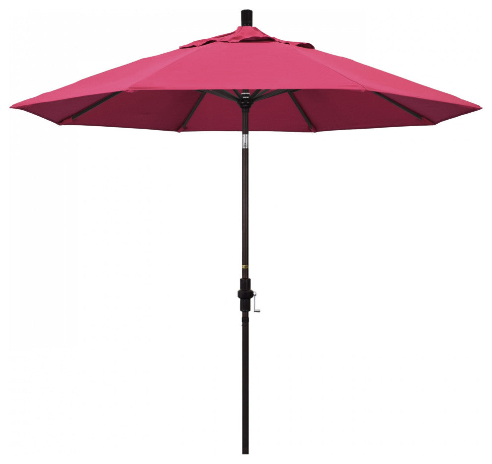 9' Bronze Collar Tilt Crank Lift Aluminum Umbrella, Hot Pink