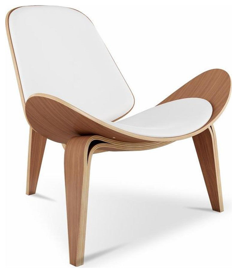 Aron Living 13.8" Wood and Genuine Leather Arch Shell Chair in White