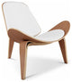 Aron Living 13.8" Wood and Genuine Leather Arch Shell Chair in White