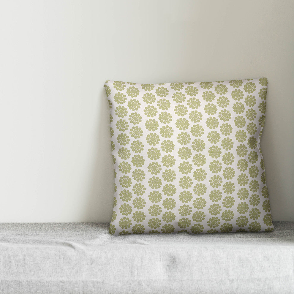Tan Floral Pattern Outdoor Throw Pillow, 18"x18"