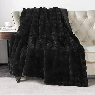 Textured Bubble Faux Fur Throw Blanket, Black, 50''x60''