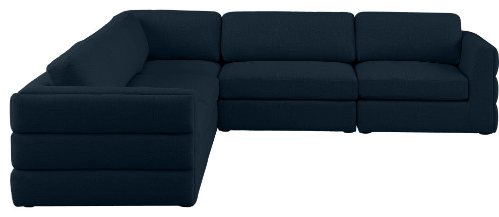 Beckham Linen Textured Fabric 5-Piece Modular L-Shaped Sectional, Navy